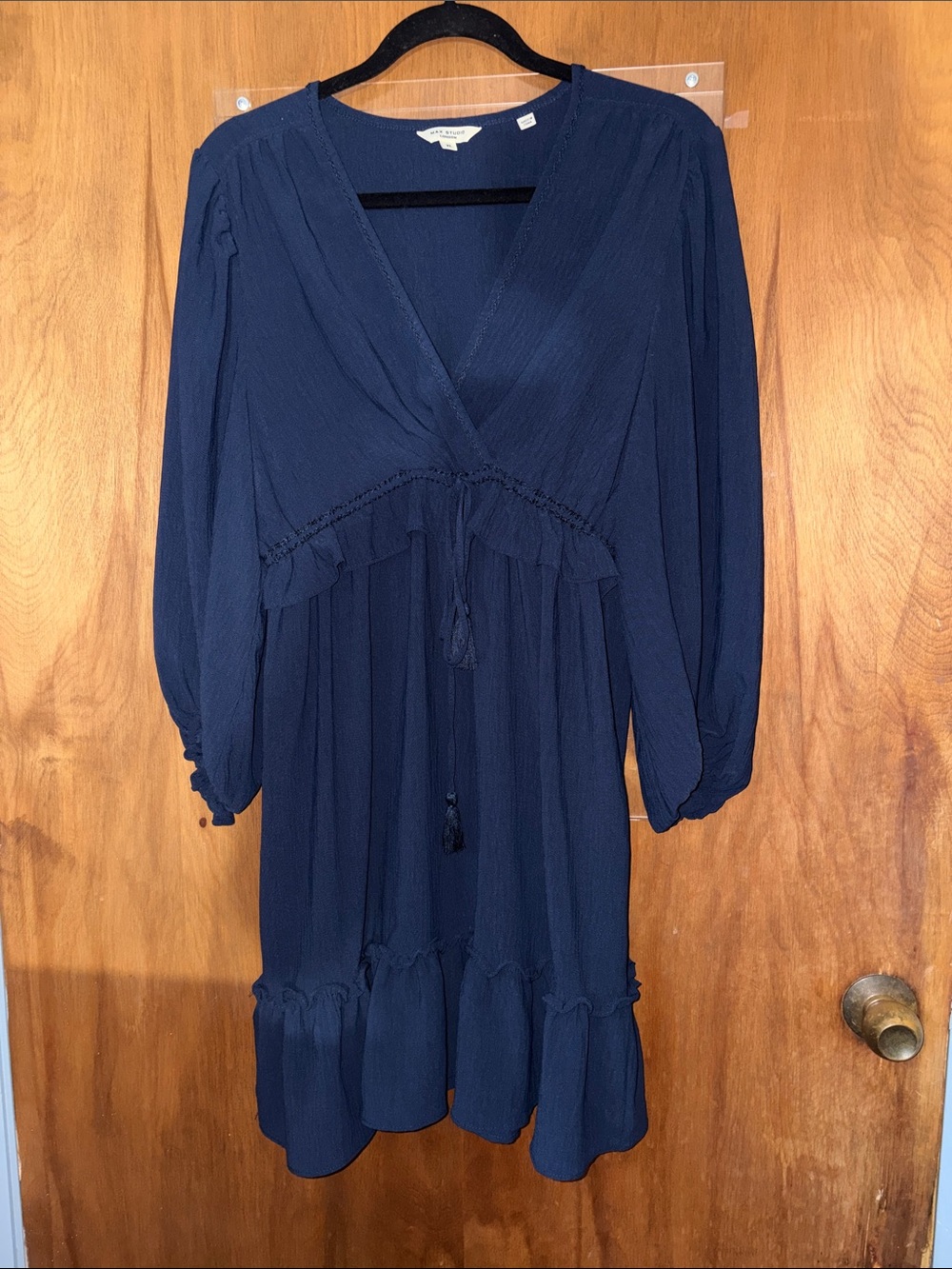 Max Studio Navy Blue V-Neck Long Sleeve Dress - Picture 2 of 5